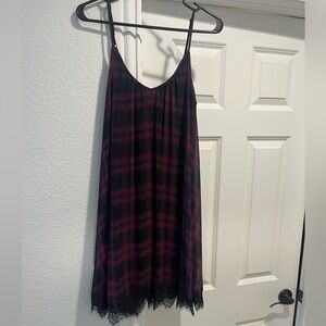 Express Black and Burgundy Plaid Mini Slip Dress